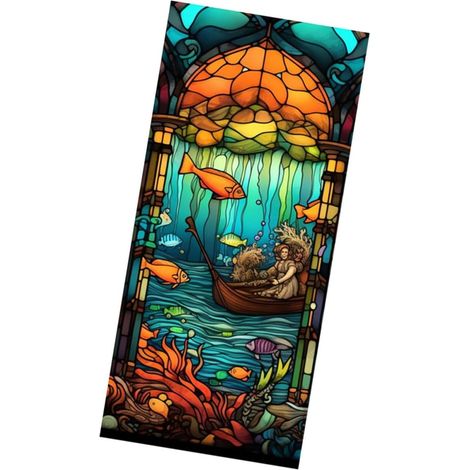 TOYANDONA Film Décoratif Vitres Autocollant Vitrail PVC Amovible Opaque pour Fenêtre Salle Bain Protection Confidentialité Motif Monde sous-Marin (1/5)