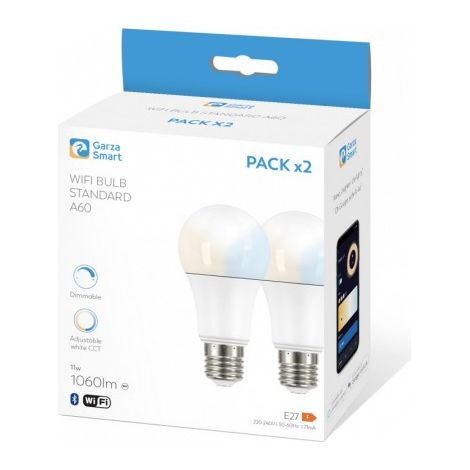 Garza ® Smarthome - Pack 2 Bombilla LED Estandar Intelegente Wifi E27, luz blanca neutra regulable con cambio de intensidad y temperatura. Programable, compatible con Amazon Alexa y Google Home. (1/2)