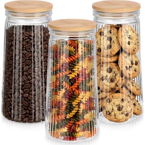 Recipientes de vidrio para productos a granel con tapa y cierre hermético, 1,4 l, 3 unidades.