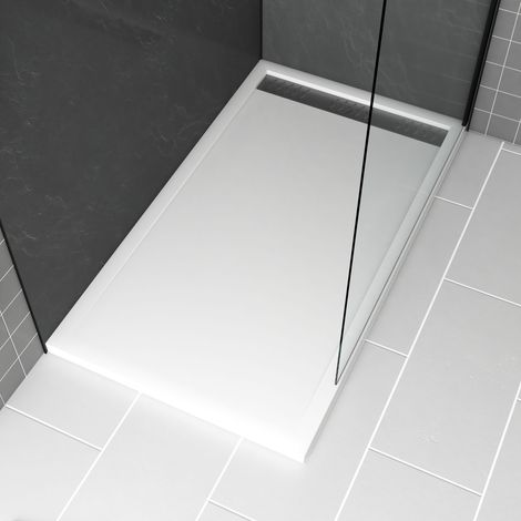 Plato de ducha de Acrílico Blanco 80x140x4 cm + Rejillas Lineales Cromada y Gun Metal - WHITENESS II