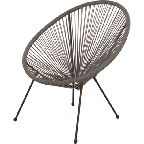 Sedia poltrona con seduta a corde grigia in polyrattan e ferro cm.70x69x81h per mare giardino piscina