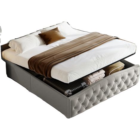 Cama con almacenamiento hidráulico, diseño moderno, gris, 140x200cm-a (1/2)