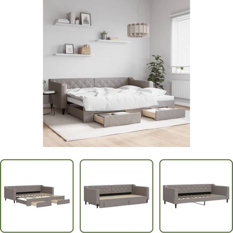 vidaXL Sofa-Bett - Tagesbett Ausziehbar mit Schubladen Taupe 90x200 cm Stoff (1/5)