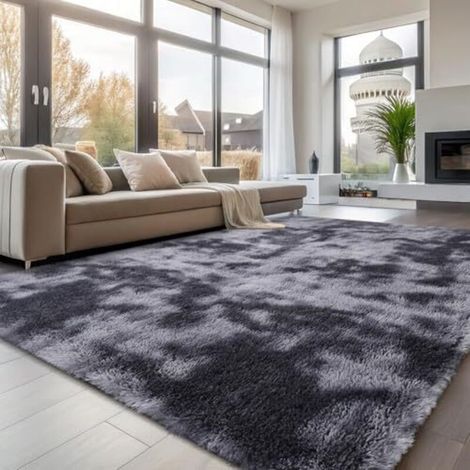 Tapis à poils longs pour salon, lavable, antidérapant, moderne, moelleux et confortable, idéal pour la décoration du salon, de la chambre ou de la chambre d'enfant, 160 x 220 cm, gris (1/4)