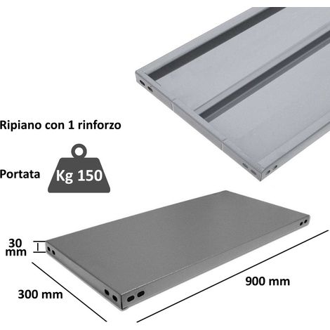 SCAFFALATURA in metallo COMPONIBILE varie misure e portate tipo pesante con rinforzo - Componente: Ripiano cm 30x90 1 rinforzo