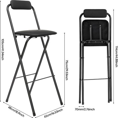 Lot de 2 tabourets de Bar pliants avec Dossier, 75 cm de Haut, Chaise Haute, Aide au Debout, tabourets de Bar pour Bar et comptoir, capacité de Charge 125 kg (1/5)