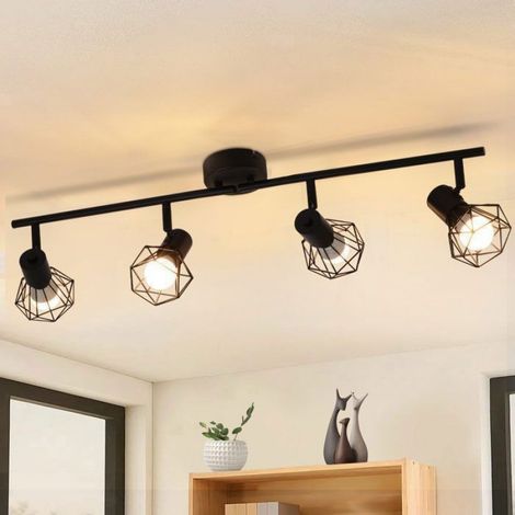 Spot de plafond - - 4 flammes E14 - Noir - Métal - Orientable 350° (1/5)