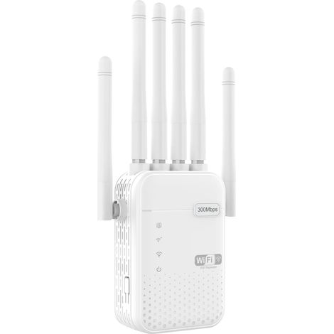 WLAN-Repeater, WLAN-Verstärker, Leistungsstarker WLAN-Repeater mit 6 Antennen, 2 LAN-Anschlüssen, Repeater-, Router- und Access-Point-Modus, Outdoor-WLAN-Repeater mit 300 m² WLAN-Abdeckung, R083