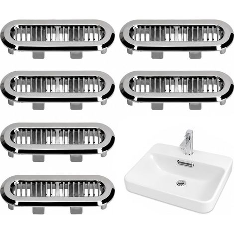 6 Anneaux de Trop-Plein pour Lavabo, Couvercles Décoratifs Plats et Longs en ABS Argenté, Compatibles avec Tous Les Lavabos, Éviers et Vasques (1/5)