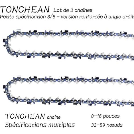 Lot de 2 Chaînes 57 Maillons Guide 40cm 16 Pouces Tronçonneuse Segment Angle Droit Électrolytique (1/4)