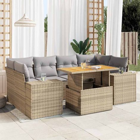 Salon de jardin avec coussins 7 pcs beige résine tressée (1/5)