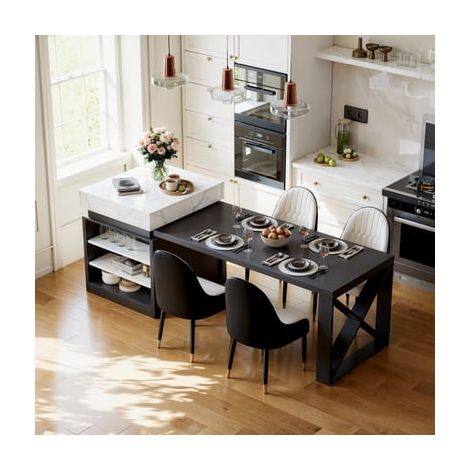 Îlot central de cuisine extensible pour cuisine et salle à manger - Finition blanc et noir - 1850–2350 mm - Design modulable (1/5)