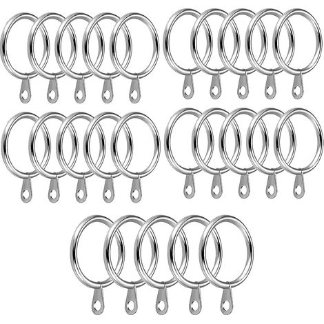Lot de 24 anneaux de rideaux en métal, diamètre intérieur 30 mm, pour tringles et rideaux, argentés (1/4)