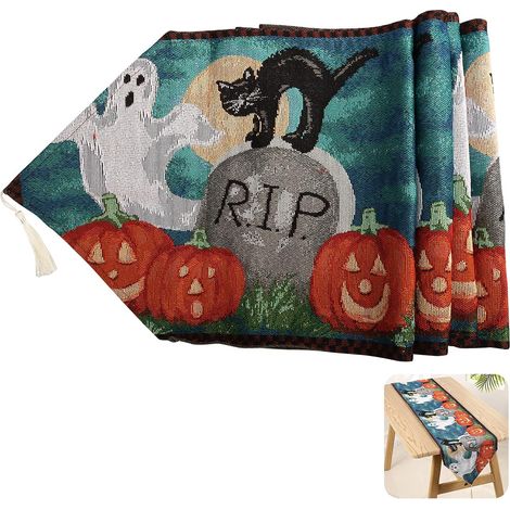 décoration halloween chemin de table décoration de fête halloween, fantôme, chat noir, citrouille (1/4)