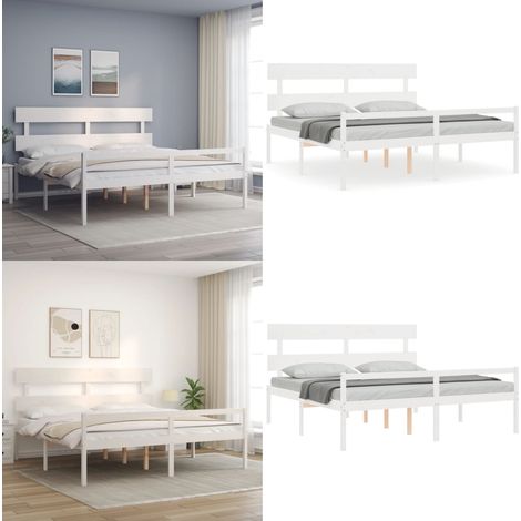 Seniorenbett mit Kopfteil 200x200 cm Weiß Massivholz - Holzbett - Massivholz-Bett (1/5)