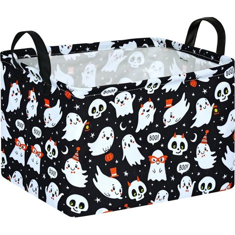 Panier de rangement fantôme d'Halloween, panier à linge pliable avec poignées, coffre à jouets pour chambre d'enfant, décoration intérieure 9-35x25x25cm (1/5)
