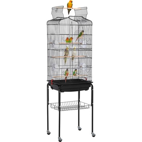 Yaheetech – Volière portable pour oiseaux 46 x 35 x 92 cm – Métal antirouille – 3 perchoirs en bois – Accès facile et nettoyage rapide (1/4)