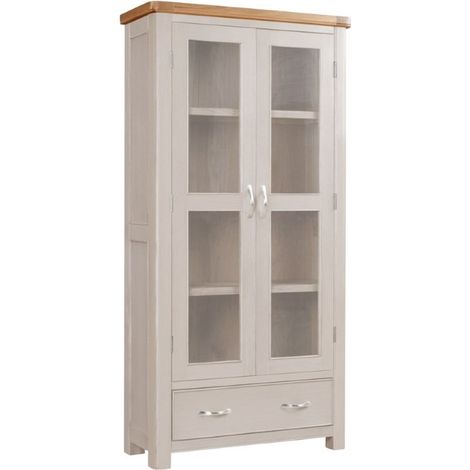 Bologna Painted Display Cabinet with Glass Doors - D37 x W90 x H180 cm - Oak