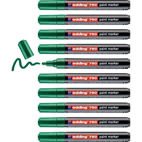 marqueur à peinture - vert - 10 feutres - pointe ronde 2-3 mm - marqueur à peinture pour le marquage et l'étiquetage du métal, du verre, de la pierre ou du plastique - très opaque (1/4)