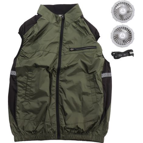 UV-resistant, breathable, skin-friendly, air-conditioned clothing, portable cooling vest for hiking and work, XXL OD green (1/5)