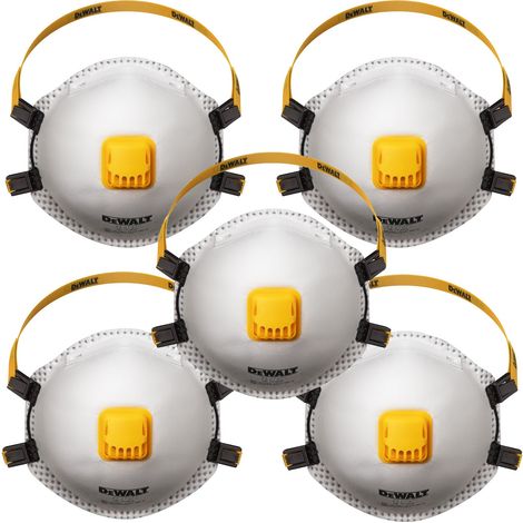 DeWalt FFP3 Disposable Respirator Masks – Pack of 5, Adjustable Particulate Dust Masks for Professional Use