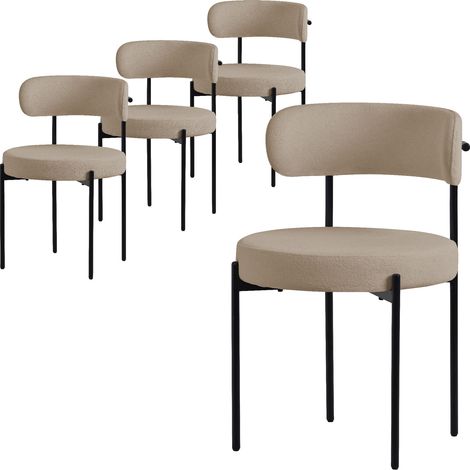 ML-Design Set di 4 Sedie per Sala da Pranzo Sedia da Cucina in Tessuto Teddy Marrone Poltroncina da Soggiorno con Schienale Poltrona Imbottite con Gambe in Metallo Nero Sedie Lounge Ergonomiche (1/5)