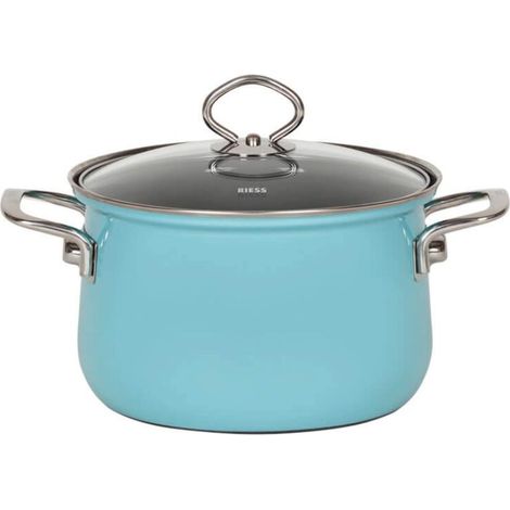 Riess Nouvelle Fleischtopf mit Glasdeckel Ø16 cm 1,5 Liter Kristallblau Emaille