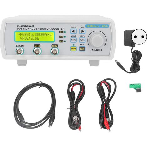 Générateur de signaux DDS double canal, compteur de fréquence DC 5V, appareil programmable multifonction, alimentation 100-240V avec prise UE, mesure précise pour laboratoire et test électronique. (1/5)