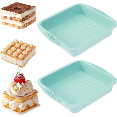 2Pcs Moule Gateau Silicone Carré, 24 cm Moule Layer Cake Silicone avec Poignée, Antiadhésif Moule Patisserie pour Brownie Gateau, Pâtisseries(Vert) (1/5)