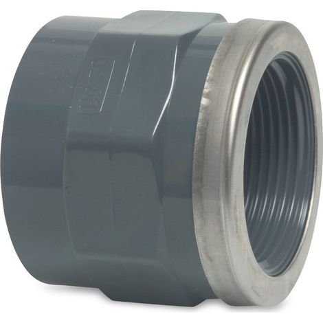 Mega Gewindemuffe PVC-U 63 mm x 2 Zoll Klebemuffe x Innengewinde verstärkt 16 bar, grau