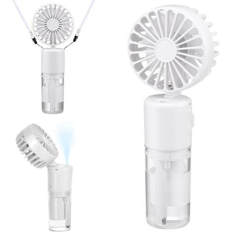 Mini Brumisateur Portatif, 4000mAh Ventilateur Main USB Rechargeable [5-21 Heures de Travail], 4 Vitesses, Silencieux Pliable pour Extérieur, Voyage, Blanc (1/5)