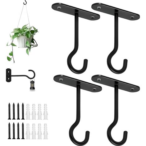 Lot de 4 Crochets Muraux pour Plantes Suspendues  10 cm  Supports en Fer Noir pour Pots de Fleurs, Lanternes, Mangeoires à Oiseaux  Intérieur/Extérieur (1/5)