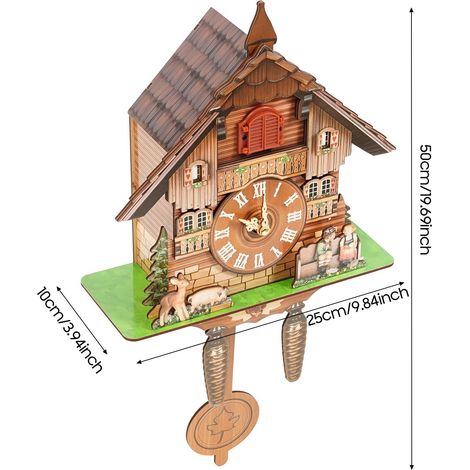 Orologio da parete a cucù fatto a mano, stile Foresta Nera europea, orologio a cucù, decorazione in vero legno con cucù, casetta per uccelli, orologio da parete per la casa (1/5)