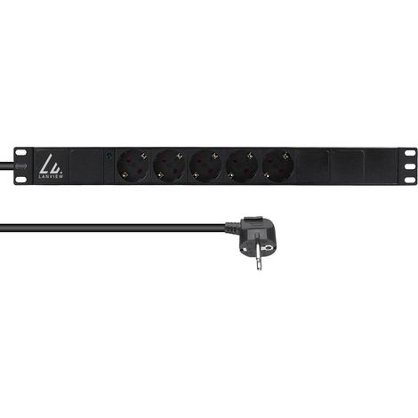 Regleta de alimentación Lanview de 19" 1U 10A con 5 tomas Schuko tipo F, para armario rack, LVR-3MSCH-LIC-SCH5