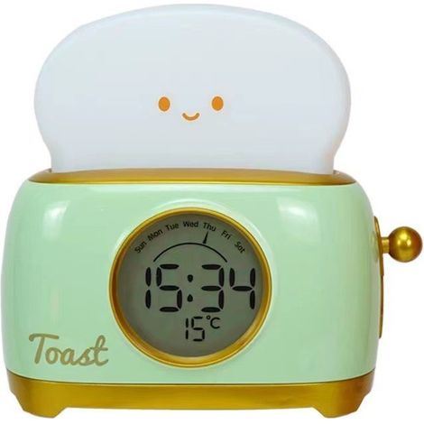 Réveil pour enfants, veilleuse mignonne en forme de toast pour la chambre, petit réveil de bureau LED rechargeable avec fonction snooze et compte (1/5)