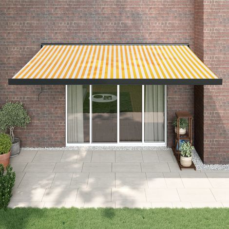Auvent rétractable,Marquise d'entrée Anti-UV,Auvent facile à assembler jaune et blanc 4,5x3 m tissu et aluminium -FR66831 (1/5)