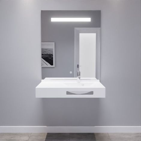 LEA 90 cm plan vasque déportée à droite suspendu avec miroir LED Elégance ht105 (1/3)