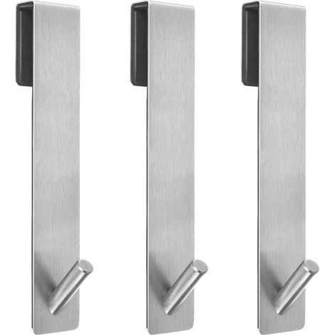 Ganchos para puerta de ducha (19 cm), ganchos para toallas de acero inoxidable, ganchos resistentes para albornoz y toalla, paquete de 3, color plata. (1/5)