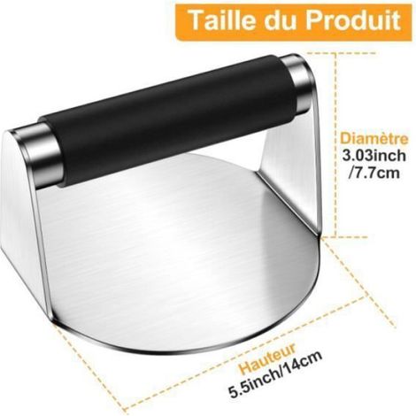 Presse à Hamburger, 5,5 Pouces Ronde Smash Burger avec Poignée en Silicone, Professionnel Presse Burger en Acier Inoxydable (1/4)