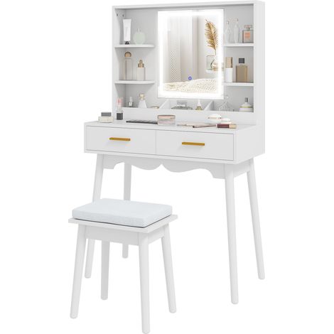 Elegant Dressing Table, LED Mirror - White (1/5)