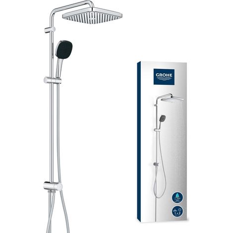 Colonne de Douche avec Inverseur Manuel, Douchette 11cm 2 jets, Flexible 1,5m, Economie d'Eau, Chromé, 26986001 (1/5)