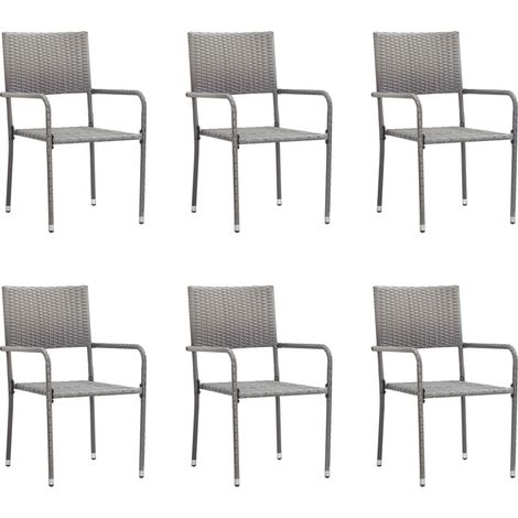 Garten-Essstühle 6 Stk. Stapelbar Grau Polyrattan