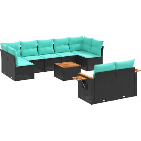 Maison Exclusive - Set Divani da Giardino 10 pz con Cuscini Nero in Polyrattan (1/5)