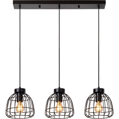 Suspension barre métal noire Filox 3xE27 40W Lucide (1/2)