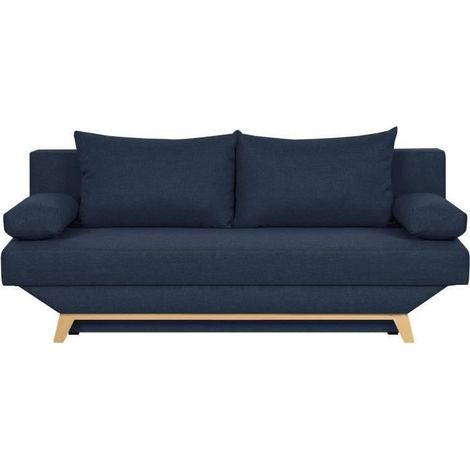 Les Tendances – Canapé convertible 3 places avec coffre de rangement – Tissu 100% polyester bleu – Dimensions L 190 x P 84 x H 92 cm – Couchage 141 x 187 cm (1/7)