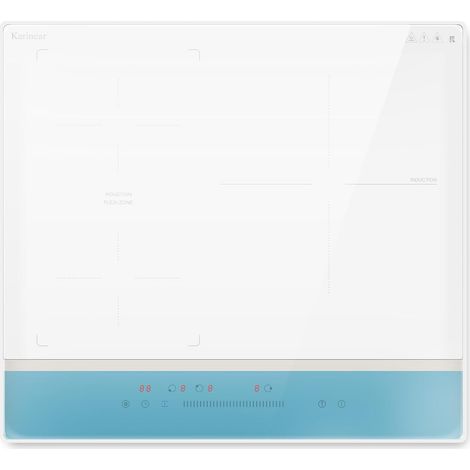 Karinear - Plaque Induction Flexizone 3 Feux encastrable avec Verre Blanc et Panneau de Commande Bleu, Table de Cuisson 60 cm avec Booster, Minuterie, Sécurité Enfant, 220V-240V, 6800W sans prise (1/5)