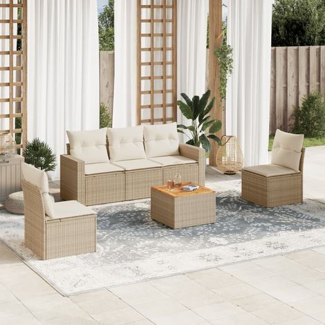 Juego de sofás jardín con cojines 6 pzas ratán sintético beige vidaXL (1/5)