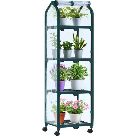 1 Mini serre 4 niveaux avec roues, housse PE durable, tubes 16mm, pour jardin balcon intérieur extérieur (1/5)