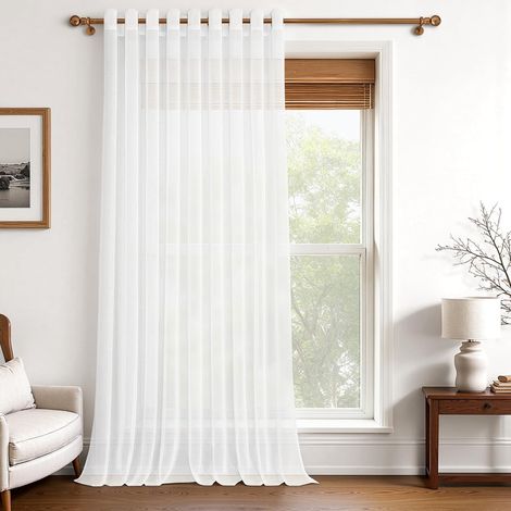 Voilage à œillets en faux lin pour chambre à coucher, salon, terrasse - 300 x 225 cm - Blanc (1/5)