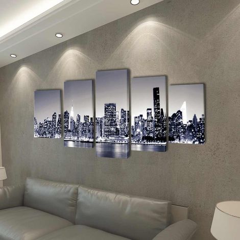 Set de toiles murales imprimées Horizon de New York monochrome (1/3)